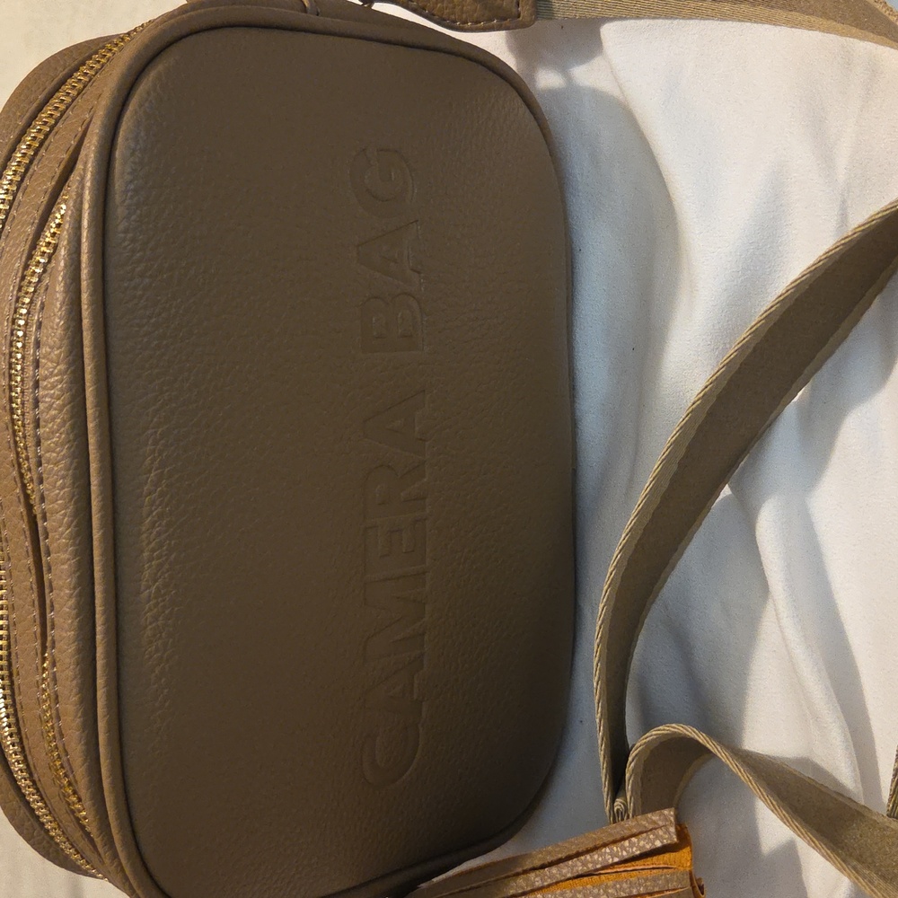 Brown Camera Crossbody Bag with Tassel